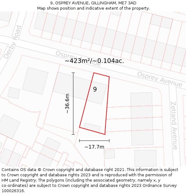 9, OSPREY AVENUE, GILLINGHAM, ME7 3AD: Plot and title map