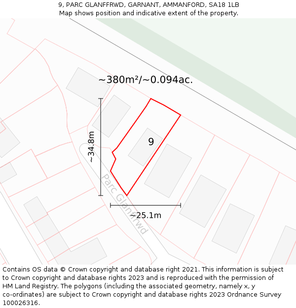 9, PARC GLANFFRWD, GARNANT, AMMANFORD, SA18 1LB: Plot and title map