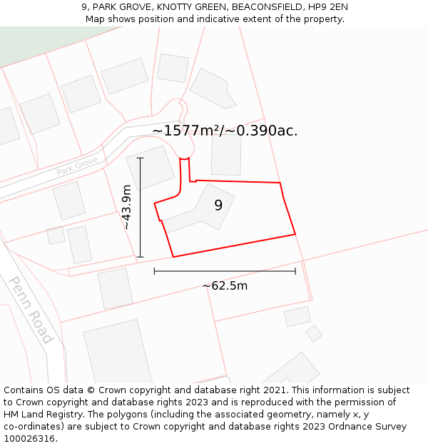 9, PARK GROVE, KNOTTY GREEN, BEACONSFIELD, HP9 2EN: Plot and title map