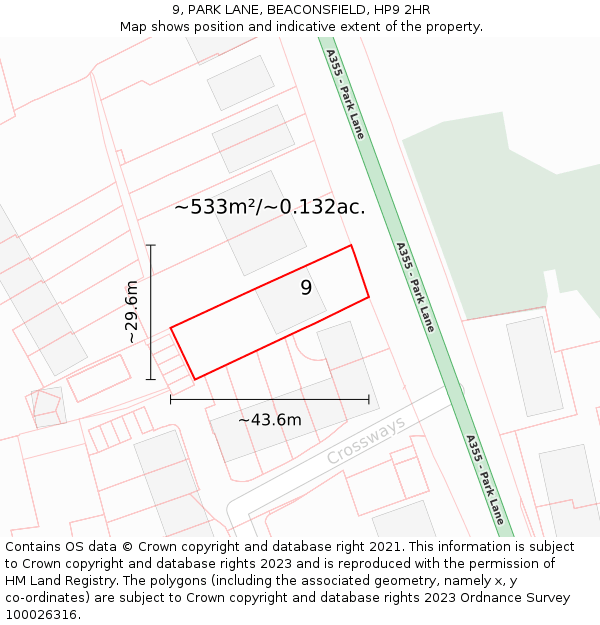 9, PARK LANE, BEACONSFIELD, HP9 2HR: Plot and title map