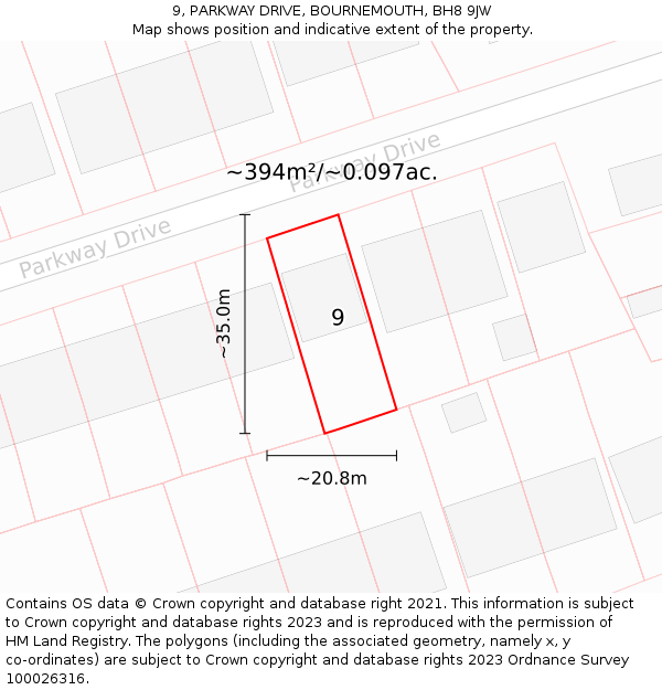 9, PARKWAY DRIVE, BOURNEMOUTH, BH8 9JW: Plot and title map