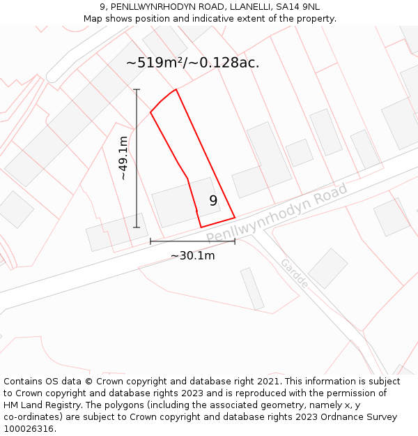 9, PENLLWYNRHODYN ROAD, LLANELLI, SA14 9NL: Plot and title map