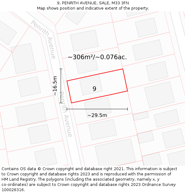 9, PENRITH AVENUE, SALE, M33 3FN: Plot and title map