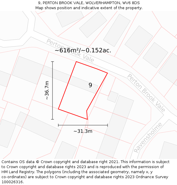 9, PERTON BROOK VALE, WOLVERHAMPTON, WV6 8DS: Plot and title map