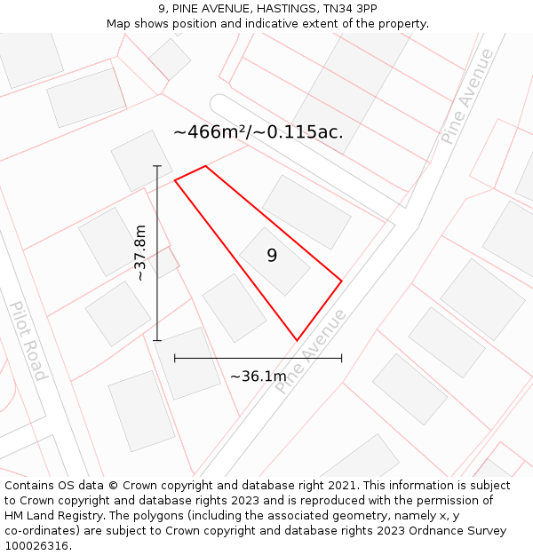 9, PINE AVENUE, HASTINGS, TN34 3PP: Plot and title map