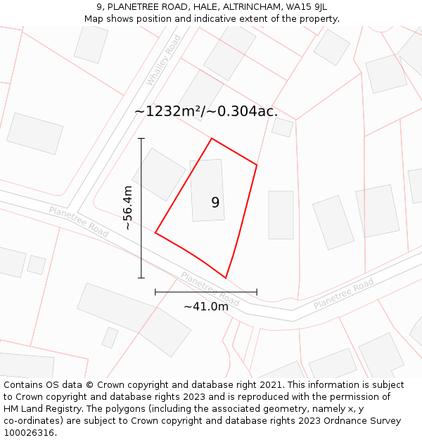 9, PLANETREE ROAD, HALE, ALTRINCHAM, WA15 9JL: Plot and title map