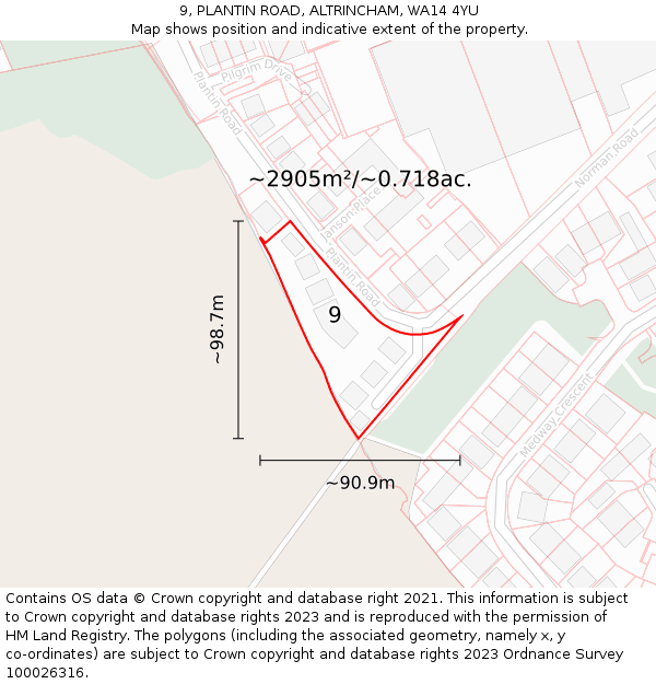 9, PLANTIN ROAD, ALTRINCHAM, WA14 4YU: Plot and title map