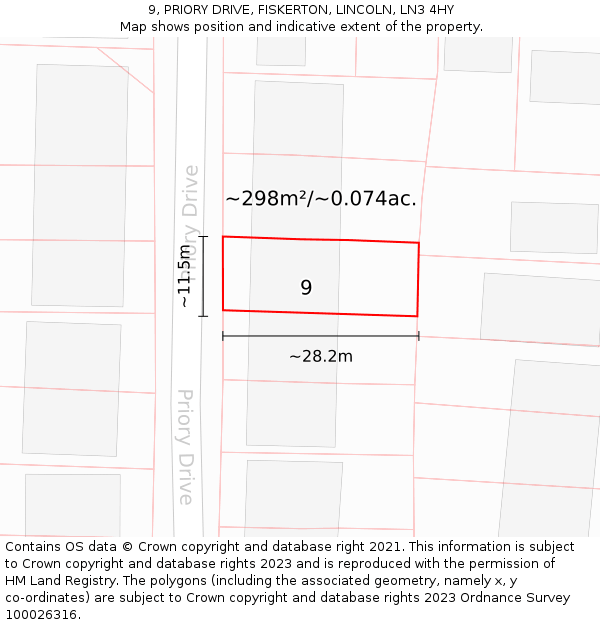 9, PRIORY DRIVE, FISKERTON, LINCOLN, LN3 4HY: Plot and title map