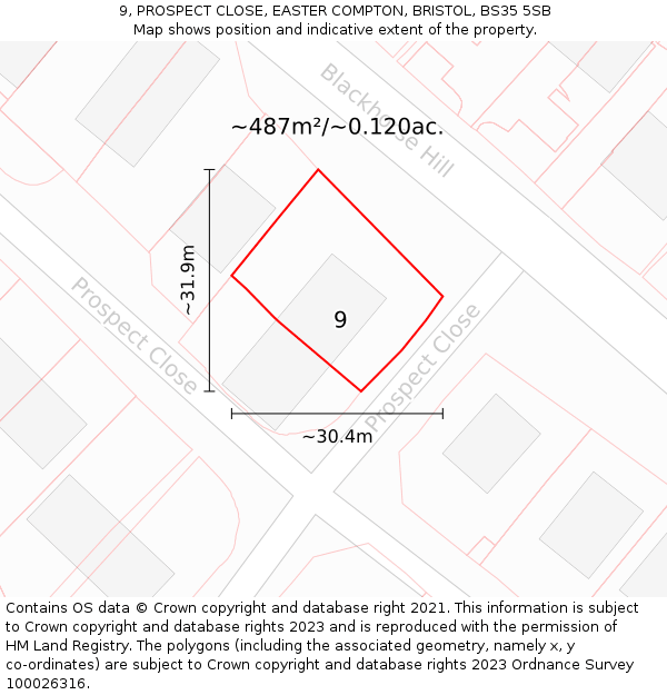 9, PROSPECT CLOSE, EASTER COMPTON, BRISTOL, BS35 5SB: Plot and title map