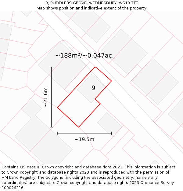 9, PUDDLERS GROVE, WEDNESBURY, WS10 7TE: Plot and title map