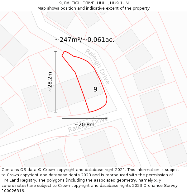 9, RALEIGH DRIVE, HULL, HU9 1UN: Plot and title map