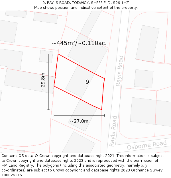 9, RAYLS ROAD, TODWICK, SHEFFIELD, S26 1HZ: Plot and title map