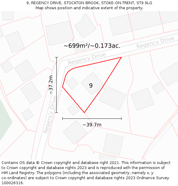 9, REGENCY DRIVE, STOCKTON BROOK, STOKE-ON-TRENT, ST9 9LG: Plot and title map