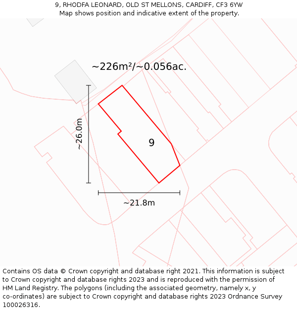 9, RHODFA LEONARD, OLD ST MELLONS, CARDIFF, CF3 6YW: Plot and title map