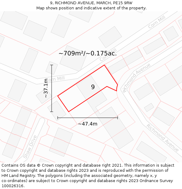 9, RICHMOND AVENUE, MARCH, PE15 9RW: Plot and title map