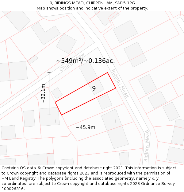 9, RIDINGS MEAD, CHIPPENHAM, SN15 1PG: Plot and title map