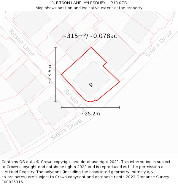 9, RITSON LANE, AYLESBURY, HP18 0ZD: Plot and title map