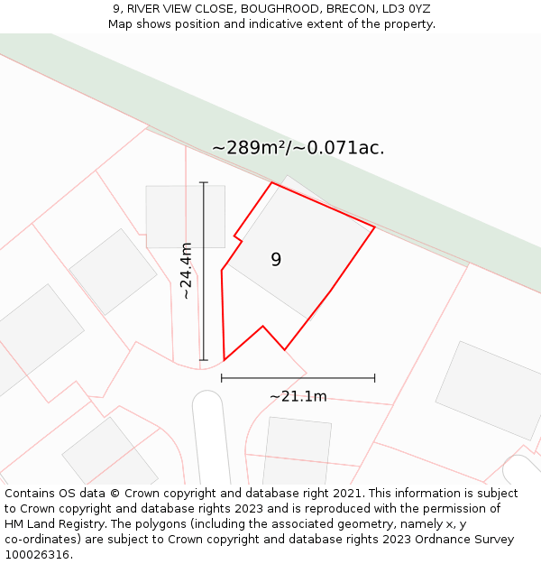 9, RIVER VIEW CLOSE, BOUGHROOD, BRECON, LD3 0YZ: Plot and title map