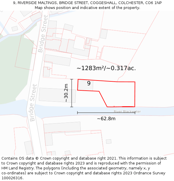 9, RIVERSIDE MALTINGS, BRIDGE STREET, COGGESHALL, COLCHESTER, CO6 1NP: Plot and title map