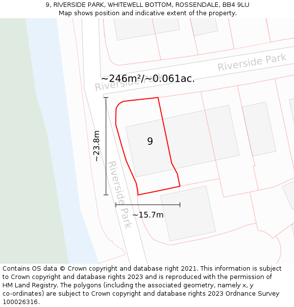 9, RIVERSIDE PARK, WHITEWELL BOTTOM, ROSSENDALE, BB4 9LU: Plot and title map