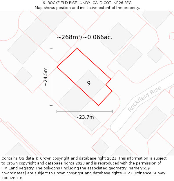 9, ROCKFIELD RISE, UNDY, CALDICOT, NP26 3FG: Plot and title map