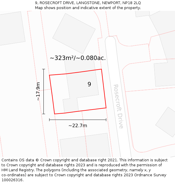 9, ROSECROFT DRIVE, LANGSTONE, NEWPORT, NP18 2LQ: Plot and title map