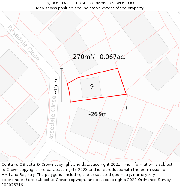 9, ROSEDALE CLOSE, NORMANTON, WF6 1UQ: Plot and title map