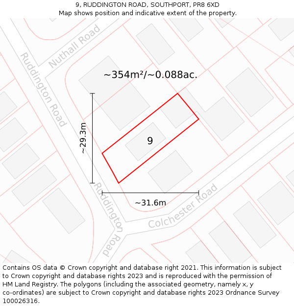 9, RUDDINGTON ROAD, SOUTHPORT, PR8 6XD: Plot and title map