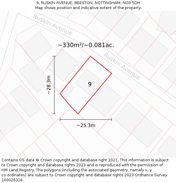 9, RUSKIN AVENUE, BEESTON, NOTTINGHAM, NG9 5DH: Plot and title map