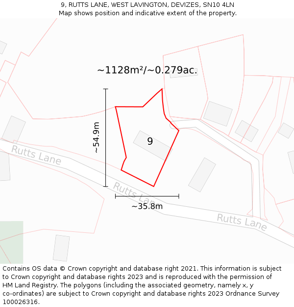 9, RUTTS LANE, WEST LAVINGTON, DEVIZES, SN10 4LN: Plot and title map