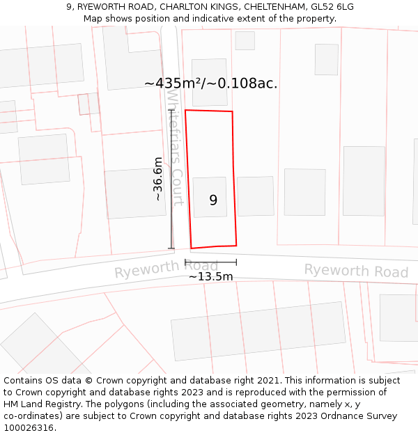 9, RYEWORTH ROAD, CHARLTON KINGS, CHELTENHAM, GL52 6LG: Plot and title map