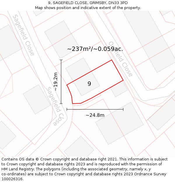 9, SAGEFIELD CLOSE, GRIMSBY, DN33 3PD: Plot and title map