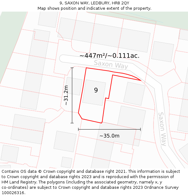 9, SAXON WAY, LEDBURY, HR8 2QY: Plot and title map