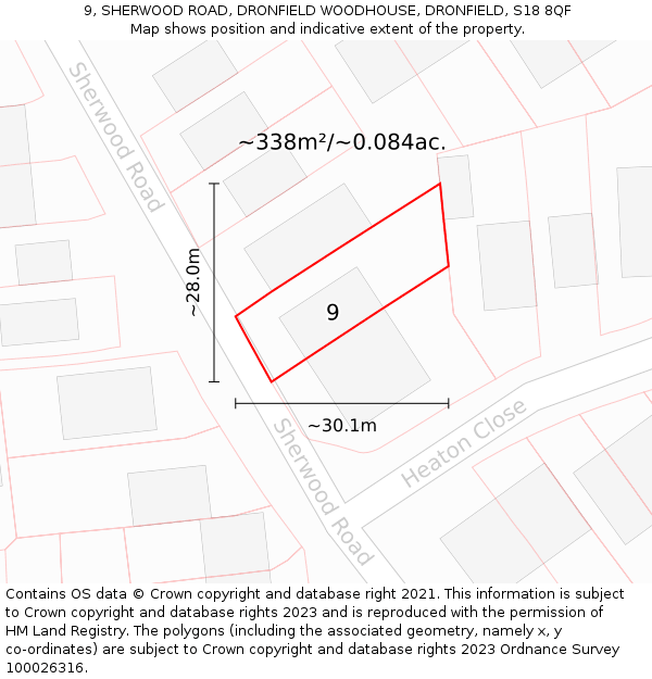 9, SHERWOOD ROAD, DRONFIELD WOODHOUSE, DRONFIELD, S18 8QF: Plot and title map