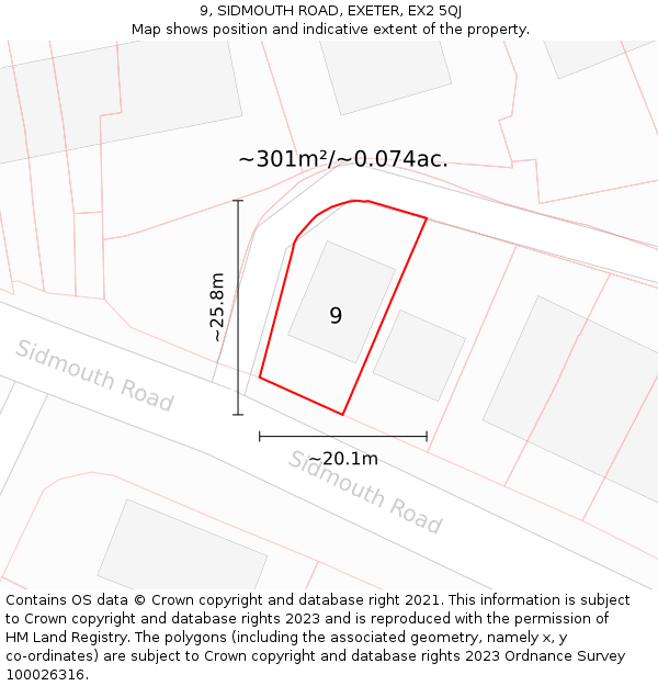 9, SIDMOUTH ROAD, EXETER, EX2 5QJ: Plot and title map