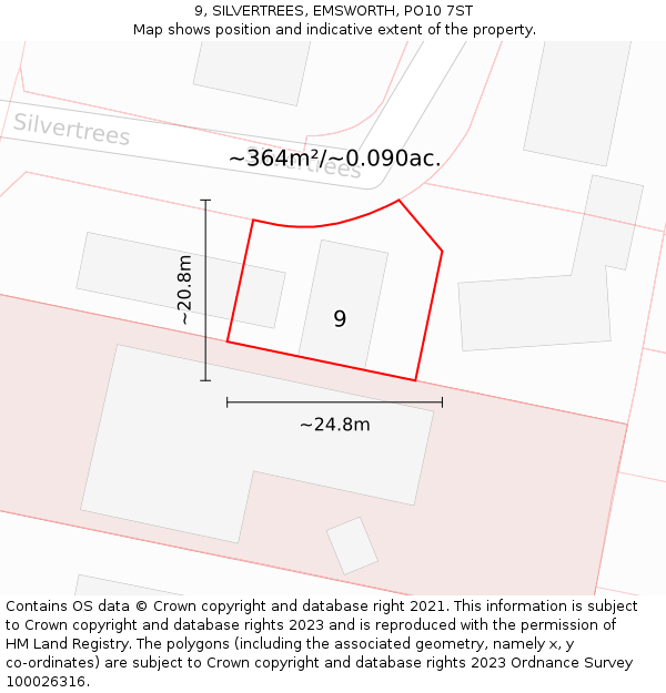 9, SILVERTREES, EMSWORTH, PO10 7ST: Plot and title map