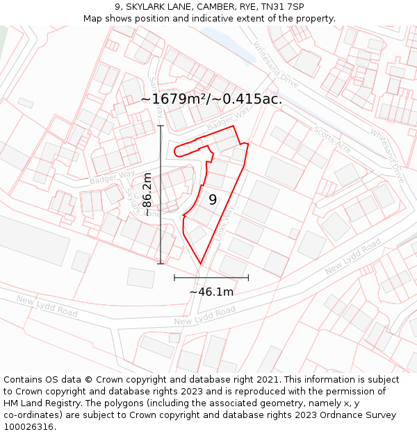 9, SKYLARK LANE, CAMBER, RYE, TN31 7SP: Plot and title map