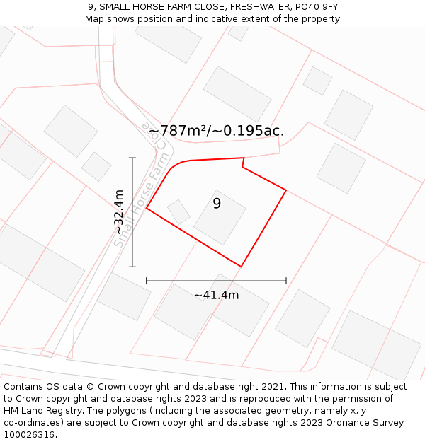 9, SMALL HORSE FARM CLOSE, FRESHWATER, PO40 9FY: Plot and title map