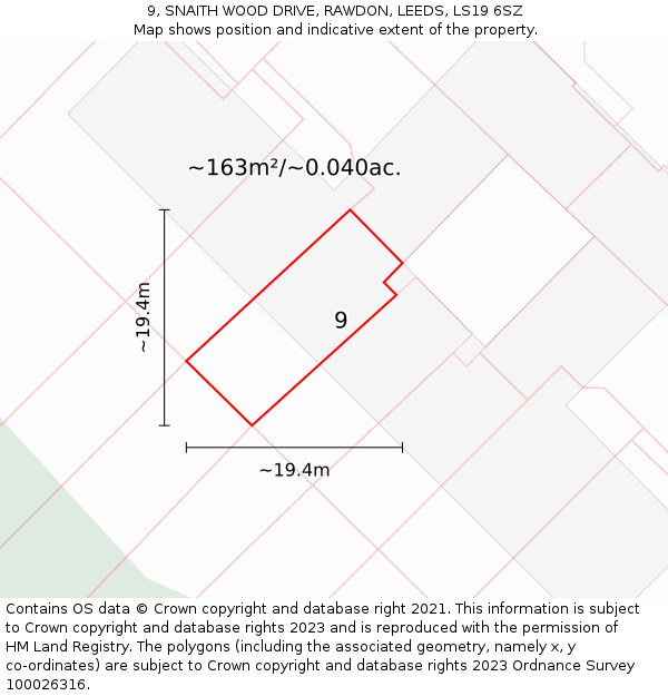 9, SNAITH WOOD DRIVE, RAWDON, LEEDS, LS19 6SZ: Plot and title map