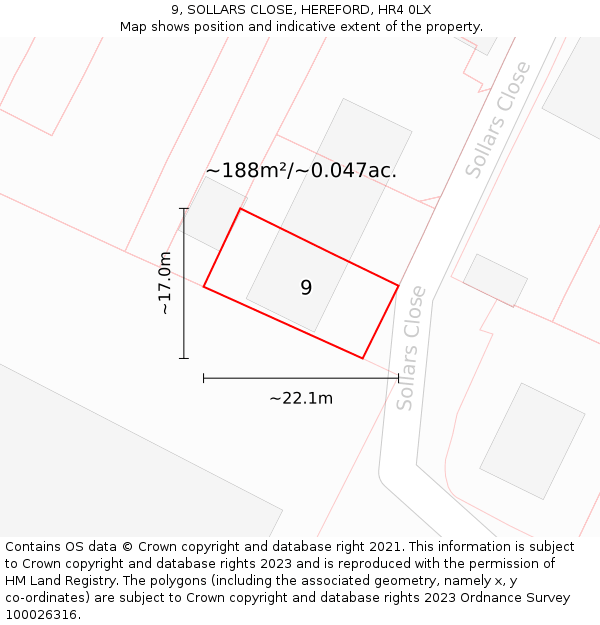 9, SOLLARS CLOSE, HEREFORD, HR4 0LX: Plot and title map