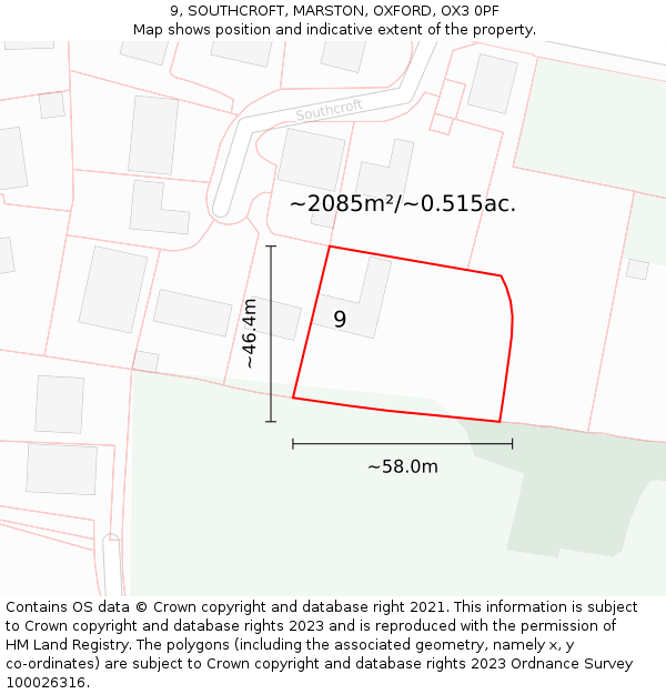 9, SOUTHCROFT, MARSTON, OXFORD, OX3 0PF: Plot and title map