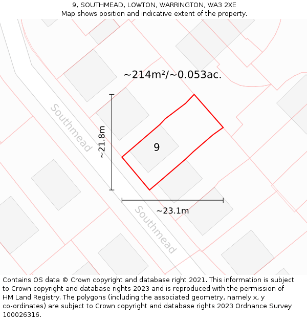 9, SOUTHMEAD, LOWTON, WARRINGTON, WA3 2XE: Plot and title map