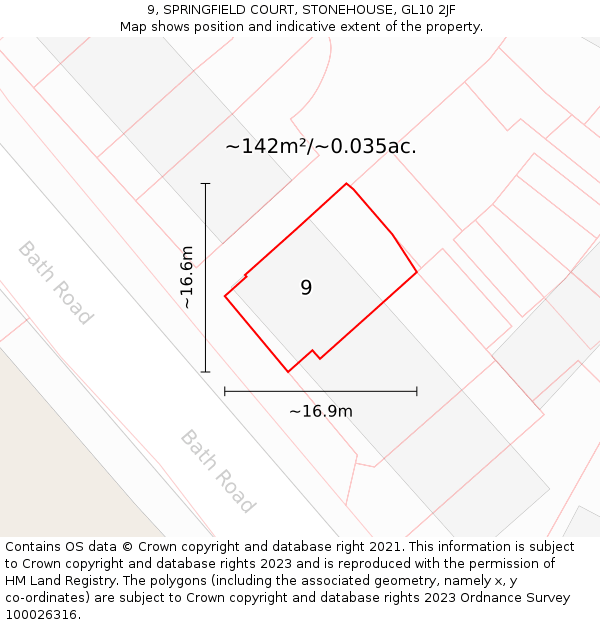 9, SPRINGFIELD COURT, STONEHOUSE, GL10 2JF: Plot and title map