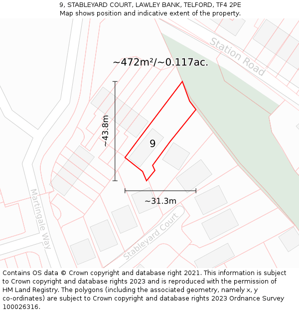 9, STABLEYARD COURT, LAWLEY BANK, TELFORD, TF4 2PE: Plot and title map