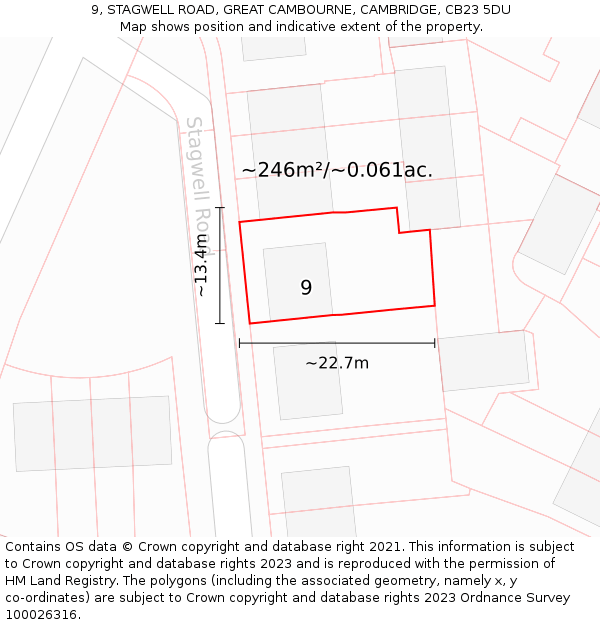 9, STAGWELL ROAD, GREAT CAMBOURNE, CAMBRIDGE, CB23 5DU: Plot and title map