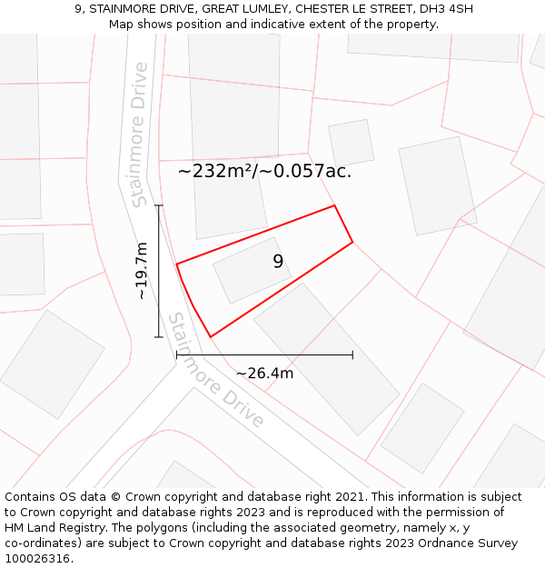 9, STAINMORE DRIVE, GREAT LUMLEY, CHESTER LE STREET, DH3 4SH: Plot and title map