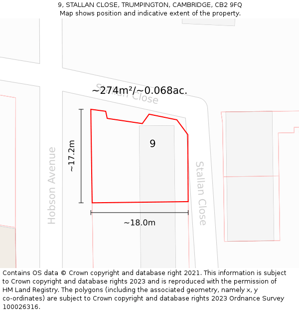 9, STALLAN CLOSE, TRUMPINGTON, CAMBRIDGE, CB2 9FQ: Plot and title map