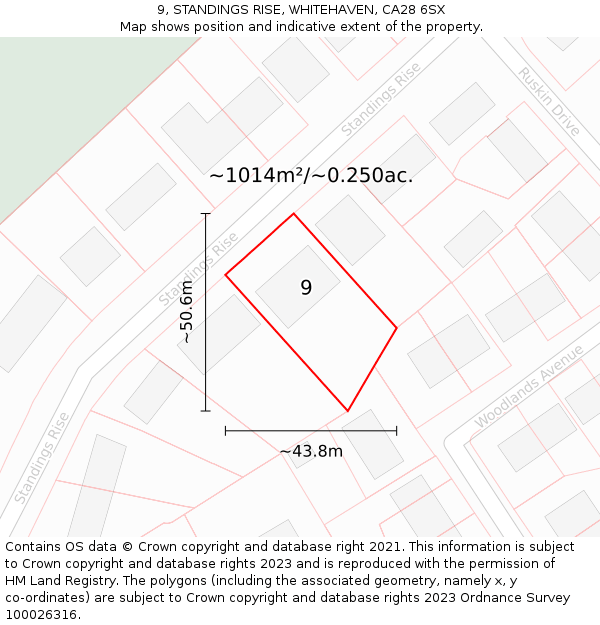 9, STANDINGS RISE, WHITEHAVEN, CA28 6SX: Plot and title map