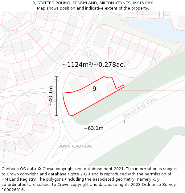 9, STATERS POUND, PENNYLAND, MILTON KEYNES, MK15 8AX: Plot and title map