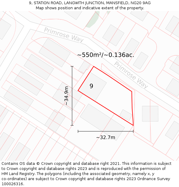 9, STATION ROAD, LANGWITH JUNCTION, MANSFIELD, NG20 9AG: Plot and title map